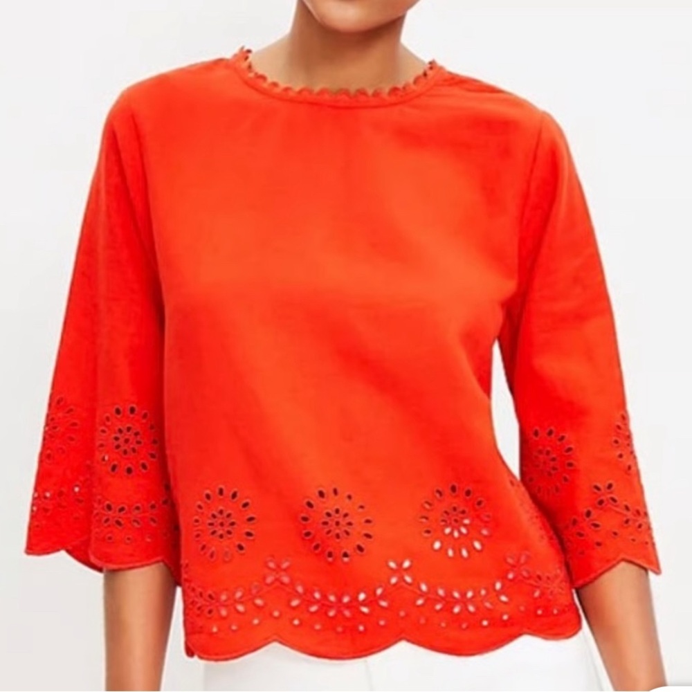 Loft embroidered scalloped woven blouse